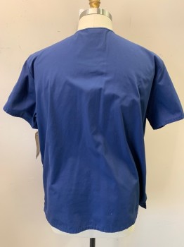 CHEROKEE, Indigo Blue, Poly/Cotton, Solid, V-neck, Short Sleeves, 3 Pockets,