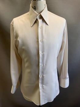 Mens, Shirt, ANTO, Beige, White, Cotton, Stripes - Vertical , 34, 16.5/, 1970S Repro, C.A., Button Front, L/S