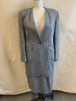 CHRISTIAN DIOR, Black, White, Wool, Stripes - Static , Single Breasted, 1 Button, V-N, 2 Pockets, 1 Button Cuffs, Long