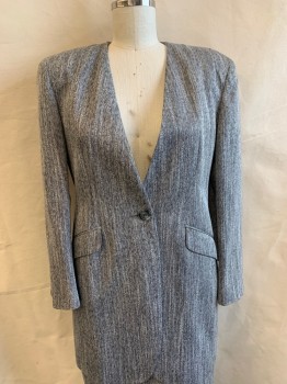 CHRISTIAN DIOR, Black, White, Wool, Stripes - Static , Single Breasted, 1 Button, V-N, 2 Pockets, 1 Button Cuffs, Long