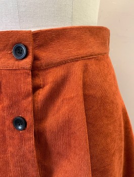 SHEIN, Burnt Orange, Polyester, Solid, Button Front, Corduroy