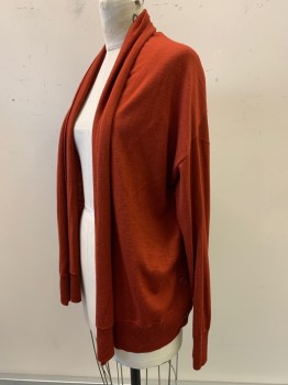Womens, Cardigan Sweater, Cos, Red-Orange, Wool, Solid, S, L/S, Open Front, 3 Side Buttons,