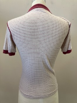 Mens, Polo Shirt, CATALINA, Lt Beige, Maroon Red, Stripes - Horizontal , Ch: 36, M, B.F., 3 Button Placket, S/S,
