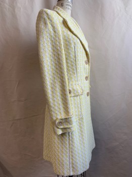 BANANA REPUBLIC, White, Yellow, Cotton, Houndstooth, Notched Lapel, Collar Attached, 2 Flap Pockets, Button Tab at Cuffs, Button Tab Back Belt,