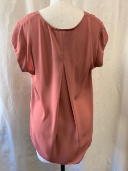 DR2, Rose Pink, Polyester, Solid, Pullover, V-neck, Cap Sleeve, Pleated Back