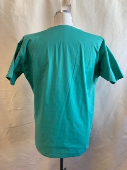 N/L, Sea Foam Green, Poly/Cotton, Solid, Short Sleeves, V-neck, 1 Pocket, *Sides Taken in and Ripped Side Seams*