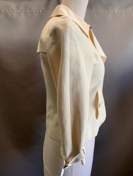 Womens, Casual Jacket, MAX MARA, Cream, Cotton, Rayon, Solid, 10, Double Breasted, 2 Vertical Flap Pocket, Belted Sleeve Cuffs, Raglan Sleeves, Top Stitch Details, Detached Back Yoke