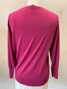 Womens, Pullover, UNIQLO, Magenta Pink, Wool, Solid, L, Knit, V-N, L/S