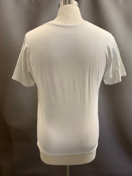 Mens, T-shirt, HANES BEEFY, White, Cotton, M, CN, S/S, "MTV" Printed On Front With City Image, Distressed