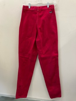 Womens, Pants, WRANGLER, W:26, Bright Pinky Red Denim, High Waisted, Pleat Front, Zip Front, Novelty Turn Down Tab & Studs Waistband, 2 Pckts, Back Belt Loops, Pegged