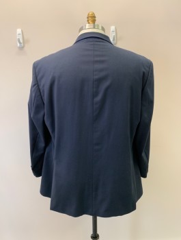NAUTICA, Navy Blue, Wool, Solid, Single Breasted, 3 Buttons, Notched Lapel, 3 Pockets,
