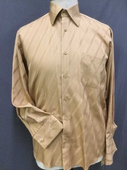 D & E COLLECTION, Lt Brown, Polyester, Stripes - Diagonal , Collar Attached, Button Front, 1 Pocket, Long Sleeves with French Cuffs, ( Only 1 Cuff Link)