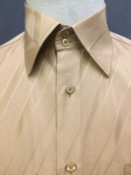 Mens, Dress Shirt, D & E COLLECTION, Lt Brown, Polyester, Stripes - Diagonal , 33-34, 15.5, XL, Collar Attached, Button Front, 1 Pocket, Long Sleeves with French Cuffs, ( Only 1 Cuff Link)