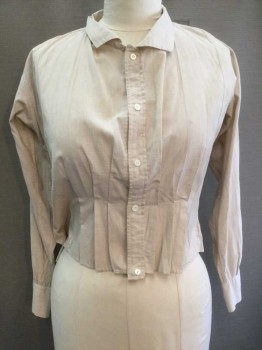 ROYAL, Ecru, Cotton, Solid, L/S, B.F., C.A., Pleated Detail At Waist, Button Cuffs, **Very Holey/Mended Throughout ,