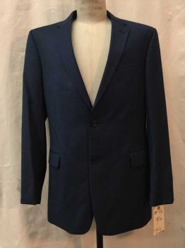 Mens, Suit, Jacket, TOMMY HILFGER, Slate Blue, Wool, Synthetic, Solid, 42 L, Slate Blue, Notched Lapel, 2 Buttons,  3 Pockets,