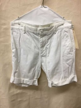Mens, Shorts, LACOSTE, White, Cotton, Solid, 31, Flat Front, Zip Fly, Cuffed
