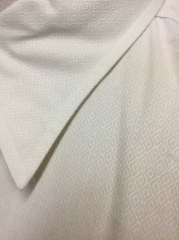 Mens, Dress Shirt, ANTO, Cream, Cotton, Diamonds, 32/33, 15.5 N, Self Diamond Pattern, Long Sleeve Button Front, Collar Attached, 1 Pocket, Made To Order