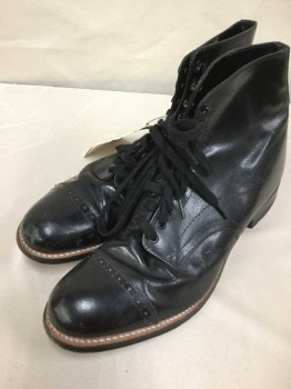 Stacy Adams, Black, Leather, Cap Toe, Lace Up, Ankle Boot,