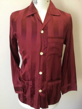 Mens, 1930s Vintage, Pajama Top, P1, KIFF KIFF DE ASELAG, Maroon Red, Wine Red, Cotton, Stripes - Vertical , M, Button Front, 3 Pockets, Multiples, See FC015868