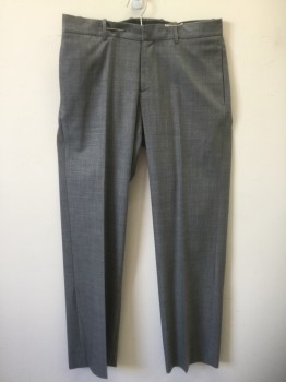 THEORY, Heather Gray, Wool, Heathered, Flat Front, 4 Pockets, Zip Fly, Belt Loops