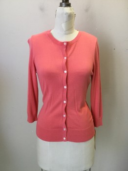 Womens, Sweater, HALOGEN, Coral Orange, Cotton, Solid, S, 3/4 Sleeve, Round Neck,
