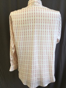 THE SUCCESS SHOP, Off White, Red, Polyester, Novelty Pattern, Geometric, Collar Attached, Button Front, 1 Pocket, Long Sleeves,