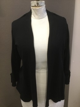 Womens, Sweater, ALFANI, Black, Rayon, Nylon, Solid, 1X, Open Front, 3/4 Sleeve with Flutter Cuff and Bow