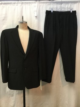 HAGGAR, Black, Polyester, Solid, Black, Notched Lapel, Collar Attached, 2 Buttons,  3 Pockets,
