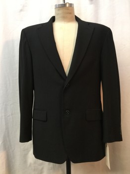 HAGGAR, Black, Polyester, Solid, Black, Notched Lapel, Collar Attached, 2 Buttons,  3 Pockets,