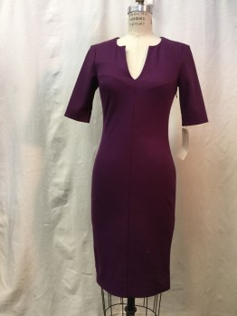 DVF, Purple, Wool, Synthetic, Solid, Plunge V-N, Short Sleeves,