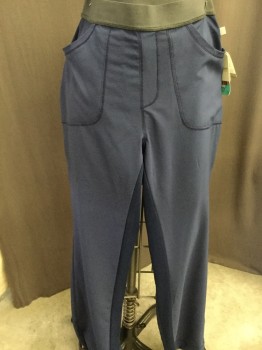Womens, Nurse, Pant, CHEROKEE INFINITY, Navy Blue, Polyester, Spandex, Solid, S, Scrub Pants, Grey Elastic Waist Band, Slit Front Pockets, Ribbed Inset on Legs and Back Waist, Back Patch Pockets