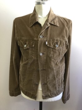 LEVI'S, Lt Brown, Cotton, Solid, Corduroy, Button Front, 4 Pockets, Long Sleeves, Collar Attached, Back Waist Button Tabs