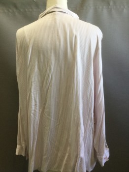 STYLE, White, Dusty Rose Pink, Green, Rayon, Stripes, Floral, Collar Attached, Button Front, Long Sleeves, Floral Embroidered Chest,