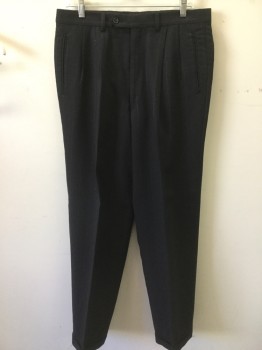 NL, Black, Gray, Wool, Stripes, Pleated Front, Slit Pockets, Cuffed, Creased Legs, Early 1990's