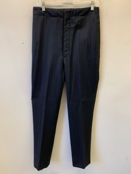 N/L MTO, Black, Wool, Solid, Self Herringbone Weave, Flat Front, Button Fly, 2 Side Seam Pockets, Suspender Buttons at Inside Waist, Made To Order