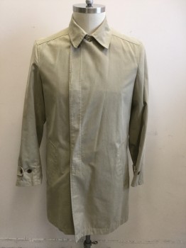 Mens, Coat, Trenchcoat, THEORY, Lt Khaki Brn, Cotton, Polyester, Solid, M, Hidden Placket Button Front, Collar Attached, Belted Cuffs