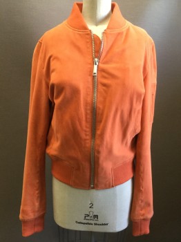 LTH JKT, Orange, Suede, Solid, Zip Front, Invisible Zipper Pocket on Left Sleeve, Rib Knit Collar/Cuffs/Waistband