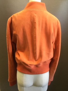 LTH JKT, Orange, Suede, Solid, Zip Front, Invisible Zipper Pocket on Left Sleeve, Rib Knit Collar/Cuffs/Waistband