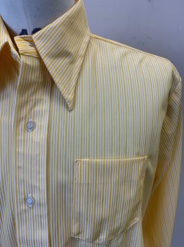 BUD BERMA, White, Sunflower Yellow, Polyester, Nylon, Stripes - Vertical , Button Front, Long Sleeves, 1 Pocket, Long Collar Points,