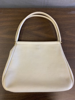 Womens, Purse, N/S, Off White, Leather, Solid, Textured Fabric, NS, Top Handle, Gold Notions, Graphic Lining **Clasp Tearing Out of Lining