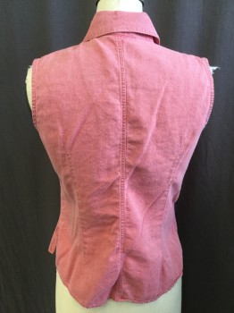 Womens, Shirt, N/L, Dusty Red, Cotton, Solid, S, Collar Attached, Button Front, 2 Pockets with Flap, Sleeveless, Curved Hem with 2" Side Split Hem