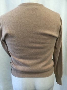 NEIL NORMAN, Tan Brown, Cream, Brown, Dk Brown, Cashmere, Argyle, Pull On, V-neck, Long Sleeves, Slightly Pilled, Lightly Aged