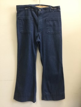 Mens, Jeans, SEA FARER, Denim Blue, Cotton, Polyester, Solid, Ins:31, W:34, Flared Leg, Zip Fly, 4 Patch Pockets, Belt Loops,