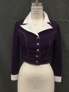 Womens, Jacket, JONATHAN LOGAN, Purple, White, Polyester, Color Blocking, B 34, Purple Waffle Knit Short Jacket, Single Breasted, Silver Star Button Front, White Collar Attached, White Peaked Lapel, White Cuff, White Stitching