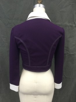 Womens, Jacket, JONATHAN LOGAN, Purple, White, Polyester, Color Blocking, B 34, Purple Waffle Knit Short Jacket, Single Breasted, Silver Star Button Front, White Collar Attached, White Peaked Lapel, White Cuff, White Stitching