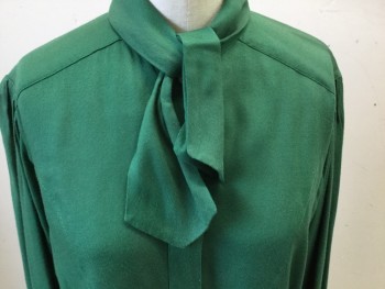 N/L, Green, Rayon, Solid, Long Sleeves, Button Front, Self Tie Collar