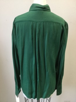 Womens, Blouse, N/L, Green, Rayon, Solid, S, Long Sleeves, Button Front, Self Tie Collar