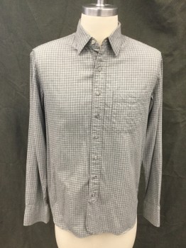 RAG & BONE, Lt Gray, Black, Cotton, Grid , Button Front, Collar Attached, Long Sleeves, Button Cuff, 1 Pocket