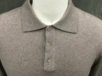 Mens, Pullover Sweater, BLACK  BROWN, Lt Brown, Wool, Heathered, S/P, Polo Style Sweater, Long Sleeves, Ribbed Knit Collar/Cuff/Waistband, **Hole Back Right Shoulder*