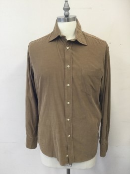 MASON'S, Tan Brown, Cotton, Solid, Corduroy, Button Front, Collar Attached, Long Sleeves, 1 Pocket
